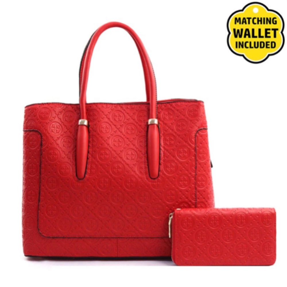 Designer-Inspired Faux Leather Handbag w/ Wallet